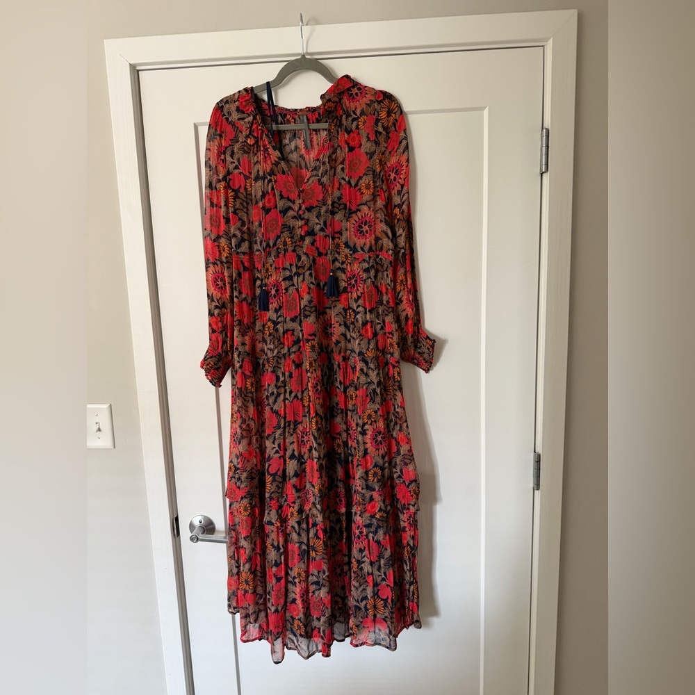 Anthropologie Red Floral Maxi Dress